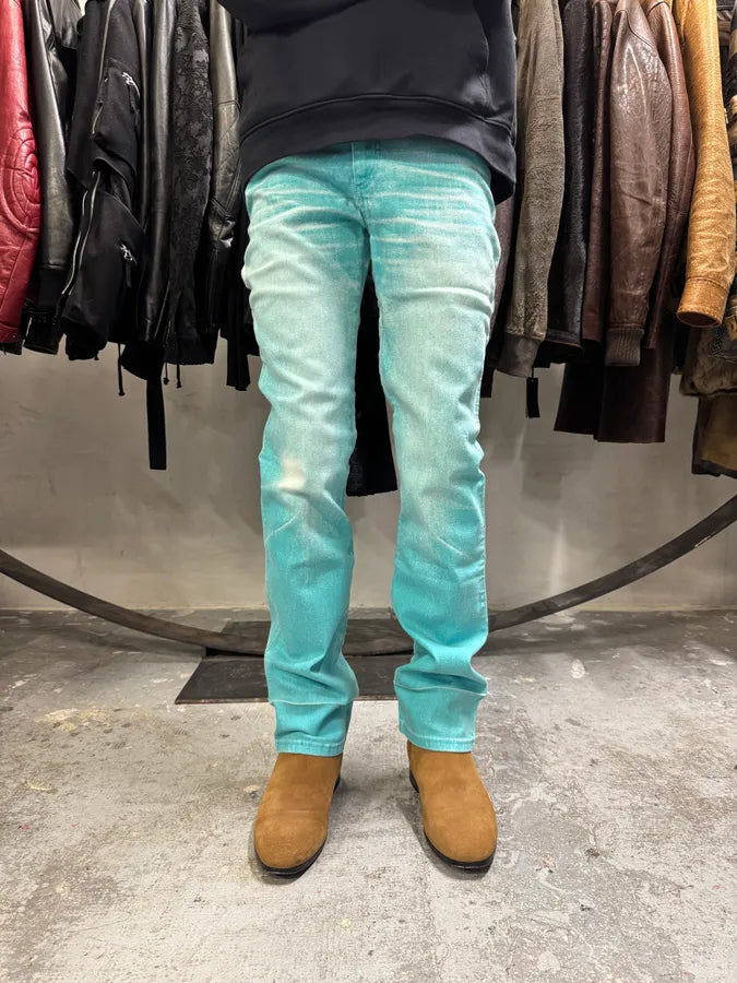 2000s Cavalli Overprint Faded Ocean Blue Pants (S) anaBleH 2