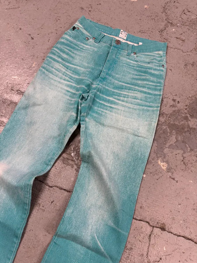 2000s Cavalli Overprint Faded Ocean Blue Pants (S) anaBleH 4