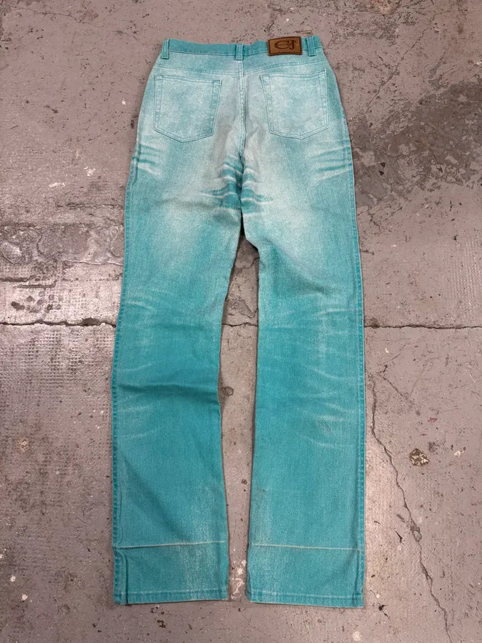 2000s Cavalli Overprint Faded Ocean Blue Pants (S) anaBleH 6