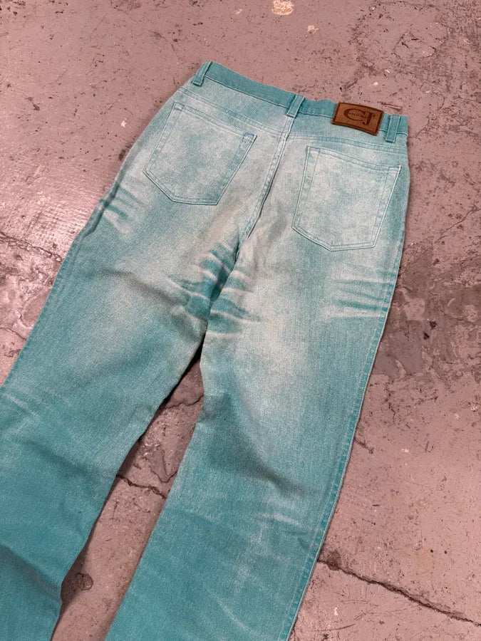 2000s Cavalli Overprint Faded Ocean Blue Pants (S) anaBleH 7
