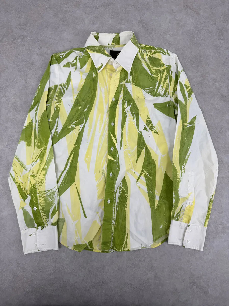 2000s Cavalli Overprint Green White Shirt dQpwZvt 0