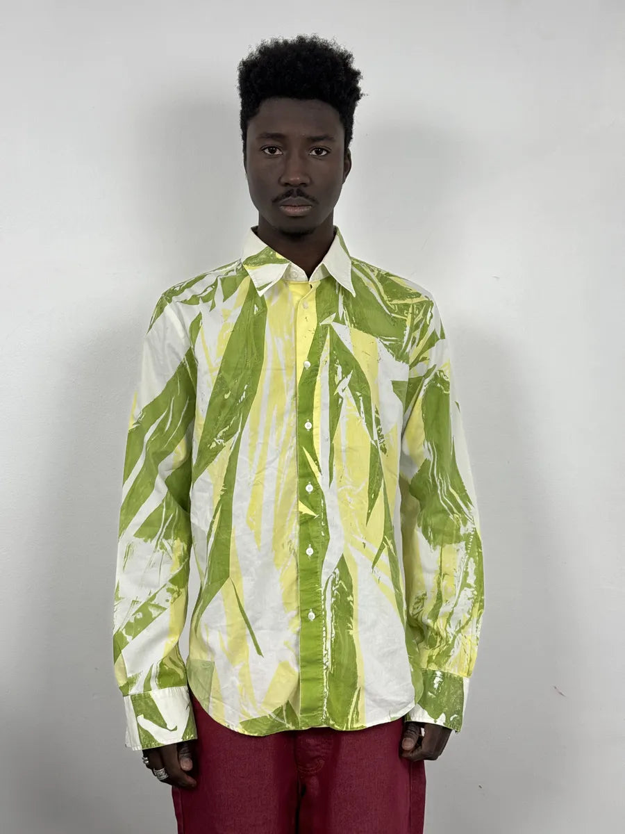 2000s Cavalli Overprint Green White Shirt dQpwZvt 1