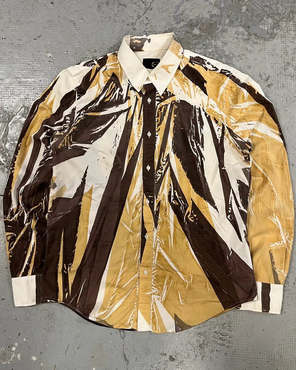 2000s Cavalli Overprint Yellow Brown White Shirt apbvCPp 0