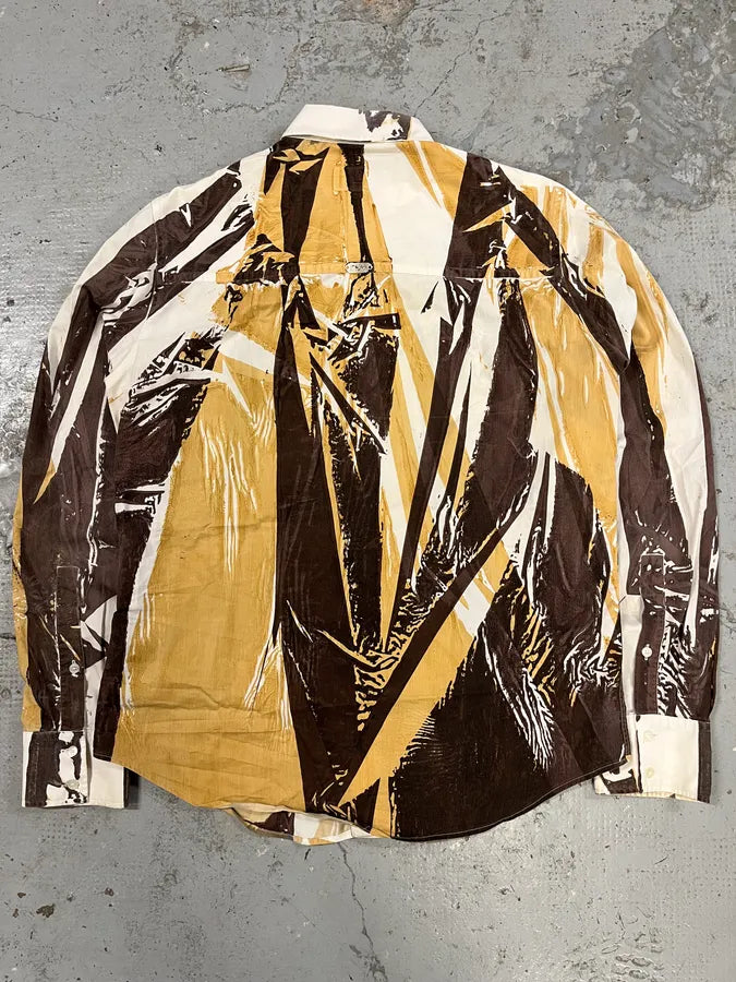 2000s Cavalli Overprint Yellow Brown White Shirt apbvCPp 1
