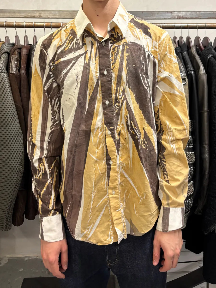 2000s Cavalli Overprint Yellow Brown White Shirt apbvCPp 2