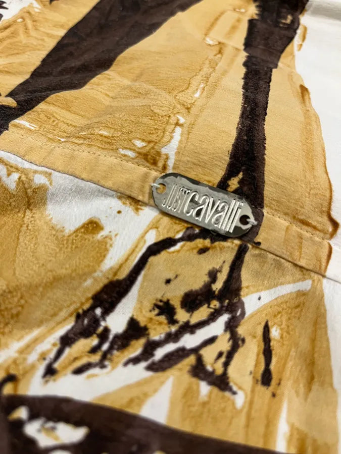 2000s Cavalli Overprint Yellow Brown White Shirt apbvCPp 4