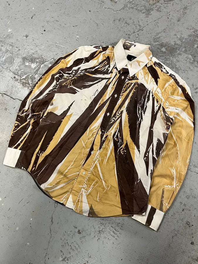 2000s Cavalli Overprint Yellow Brown White Shirt apbvCPp 5