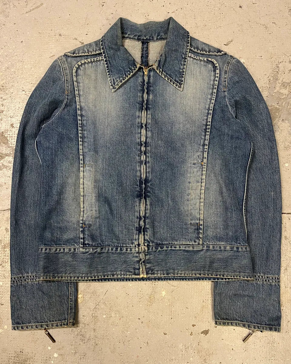 2000s Cavalli Padded Blue Denim Jacket FwOTNEb 0