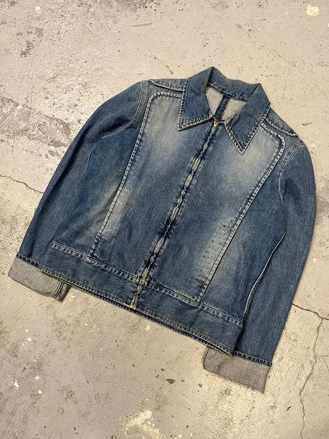 2000s Cavalli Padded Blue Denim Jacket FwOTNEb 3