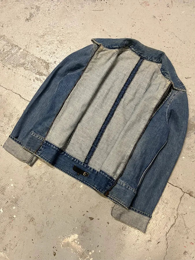 2000s Cavalli Padded Blue Denim Jacket FwOTNEb 4