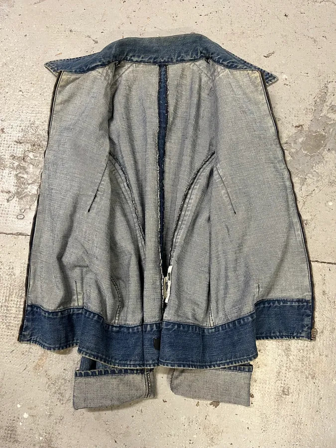 2000s Cavalli Padded Blue Denim Jacket FwOTNEb 5