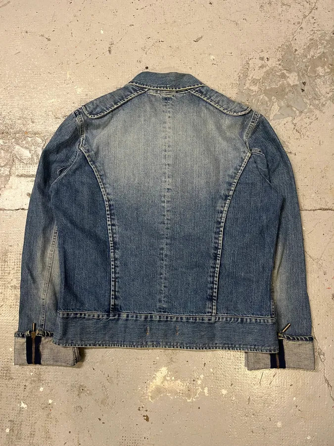 2000s Cavalli Padded Blue Denim Jacket FwOTNEb 6