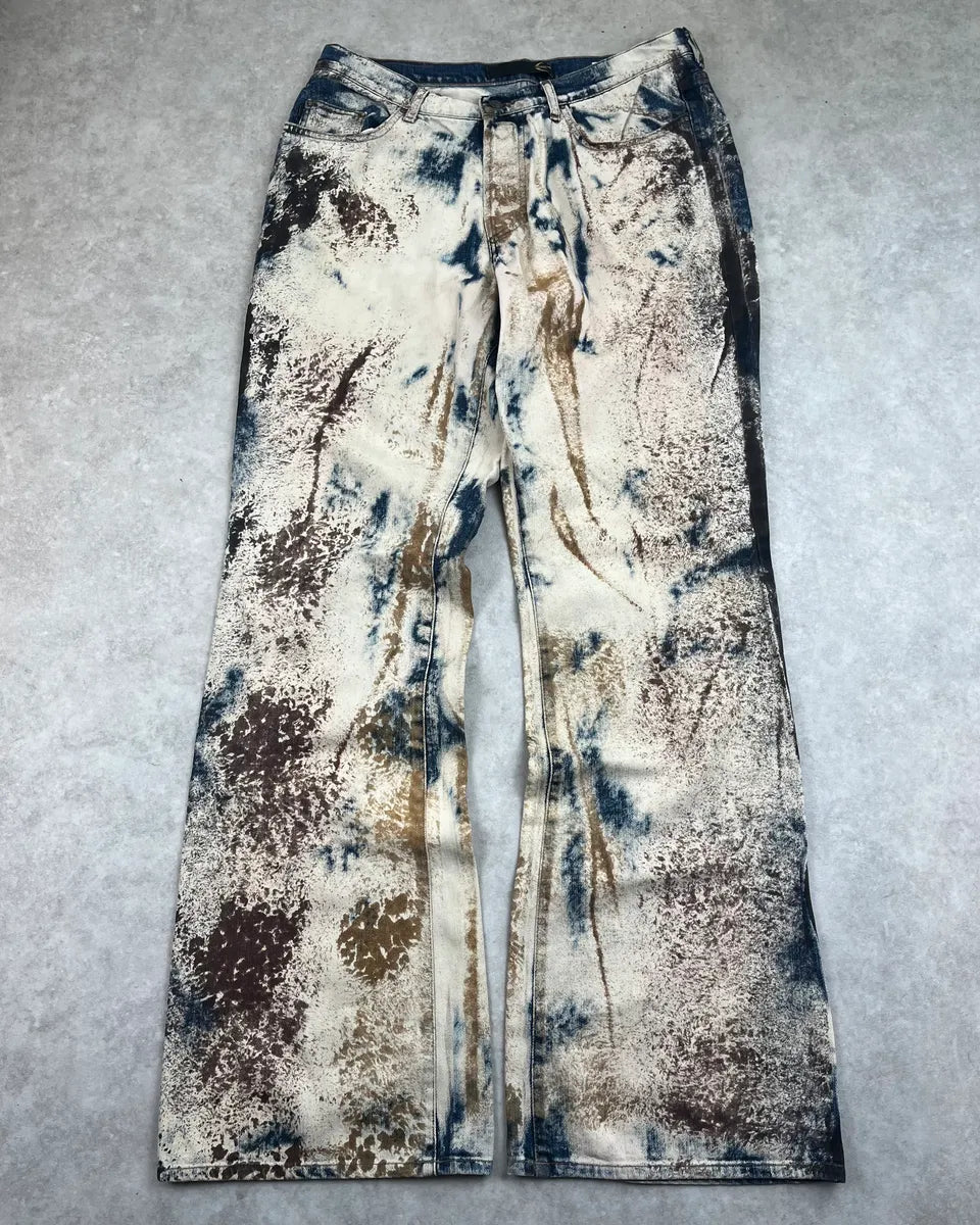 2000s Cavalli World Eroded Bleached Denim Jeans aTPcLiT 0