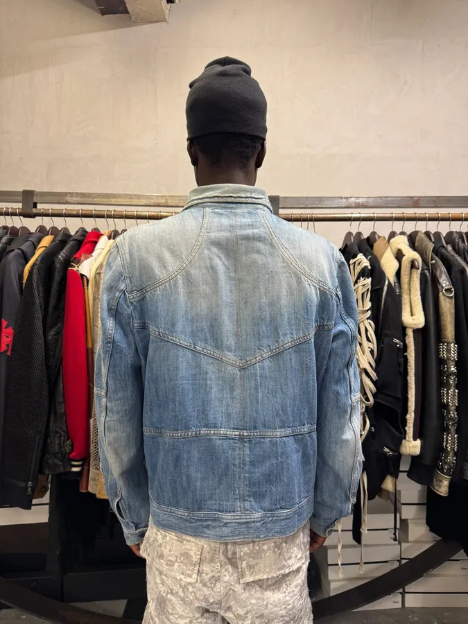 2000s Cavalli Patchwork Trompe L’Oeil Blue Denim Jacket NxWfqZS 2