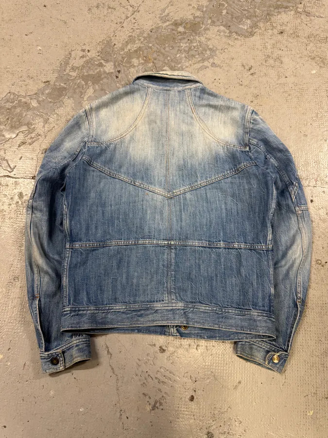 2000s Cavalli Patchwork Trompe L’Oeil Blue Denim Jacket NxWfqZS 4