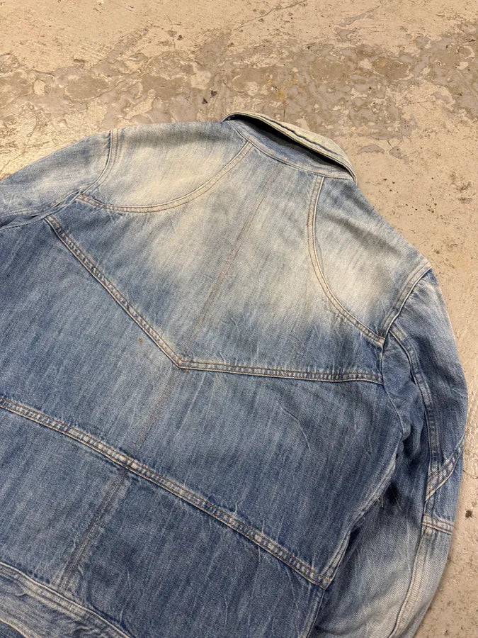 2000s Cavalli Patchwork Trompe L’Oeil Blue Denim Jacket NxWfqZS 5