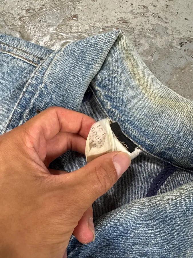 2000s Cavalli Patchwork Trompe L’Oeil Blue Denim Jacket NxWfqZS 7