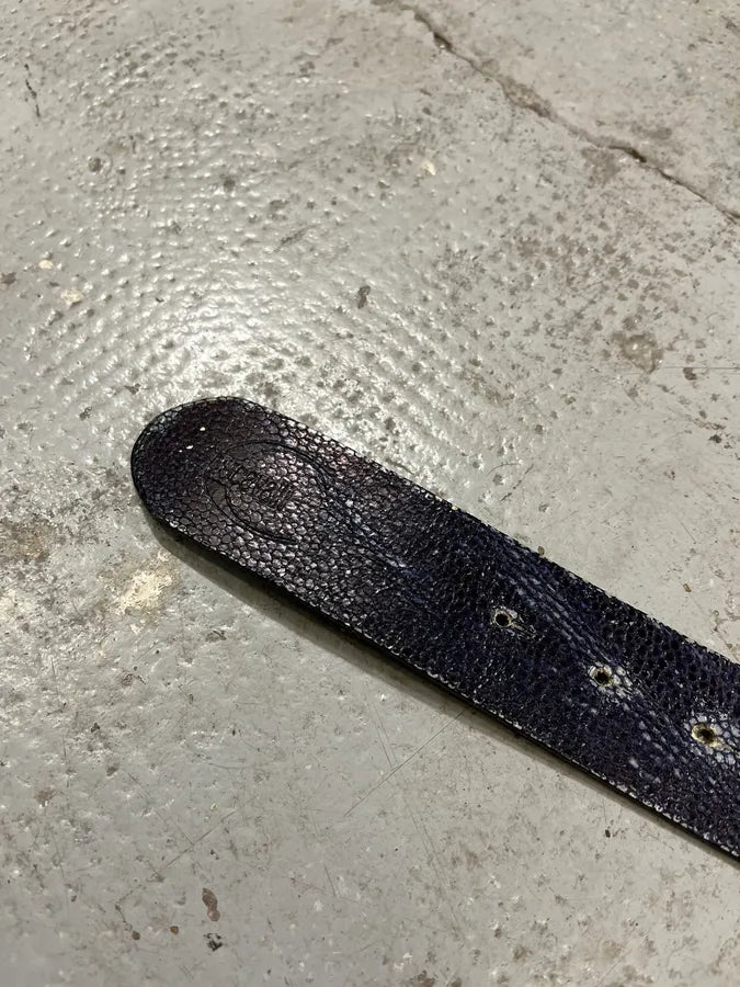 2000s Cavalli Pave Crown Buckle Blue Aura Leather Belt OnAkeCZ 6