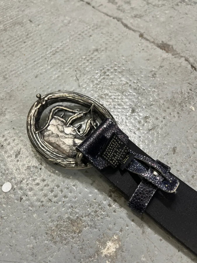 2000s Cavalli Pave Crown Buckle Blue Aura Leather Belt OnAkeCZ 7