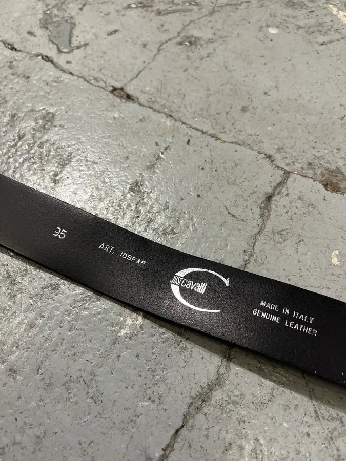 2000s Cavalli Pave Crown Buckle Blue Aura Leather Belt OnAkeCZ 8