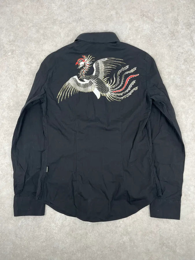 2000s Cavalli Peacock Black Shirt MVMZtHx 0