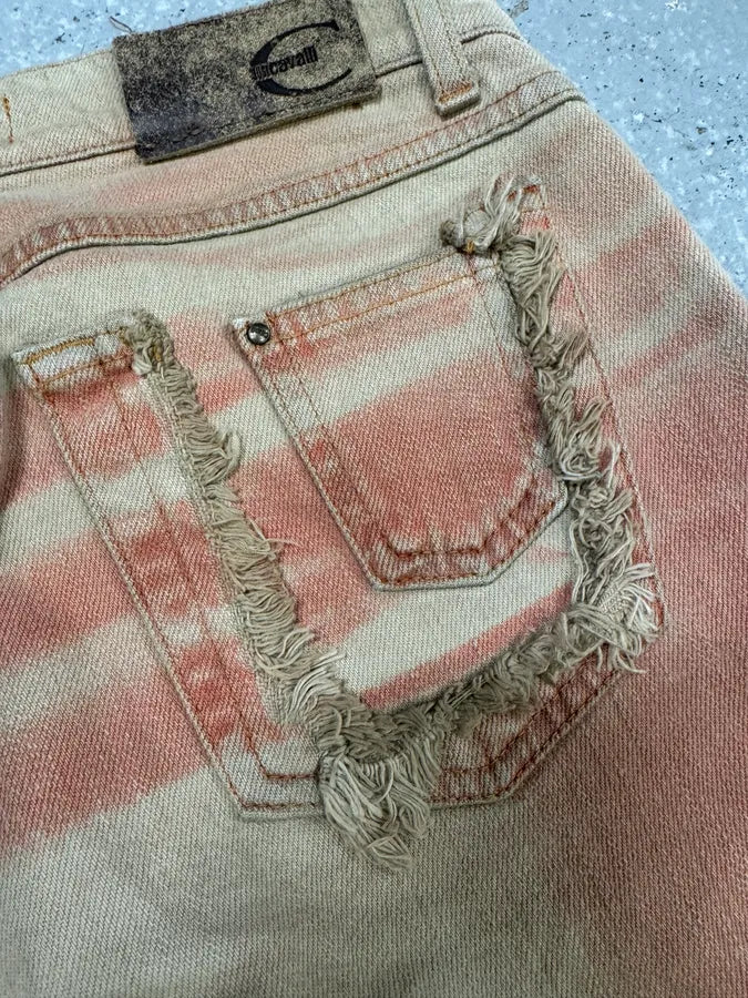 2000s Cavalli Pink & White Overprint Bootcut Pants (S/M) UrhkdhO 12