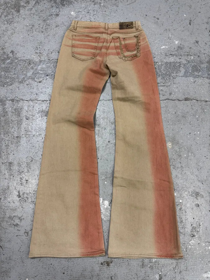 2000s Cavalli Pink & White Overprint Bootcut Pants (S/M) UrhkdhO 2