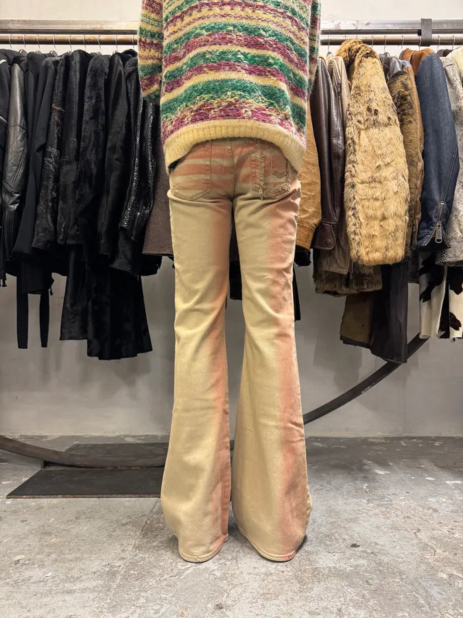 2000s Cavalli Pink & White Overprint Bootcut Pants (S/M) UrhkdhO 3