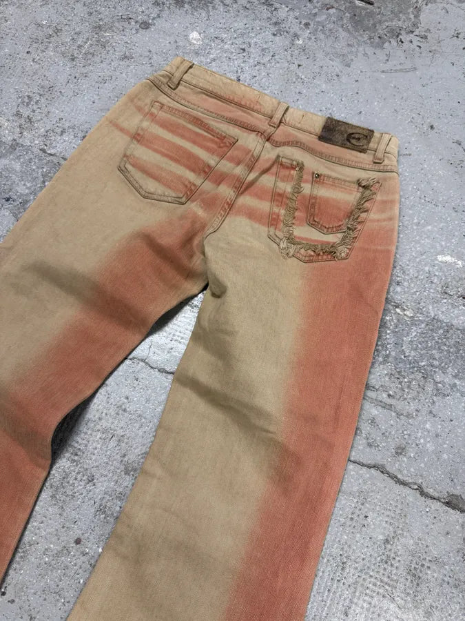 2000s Cavalli Pink & White Overprint Bootcut Pants (S/M) UrhkdhO 6