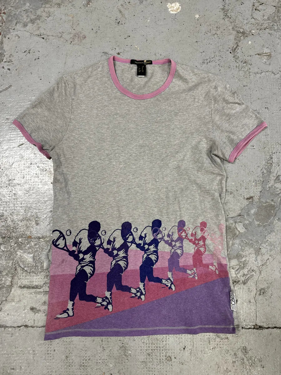 2000s Cavalli Pink Retro Tennis Grey T-Shirt MmUZFEI 0