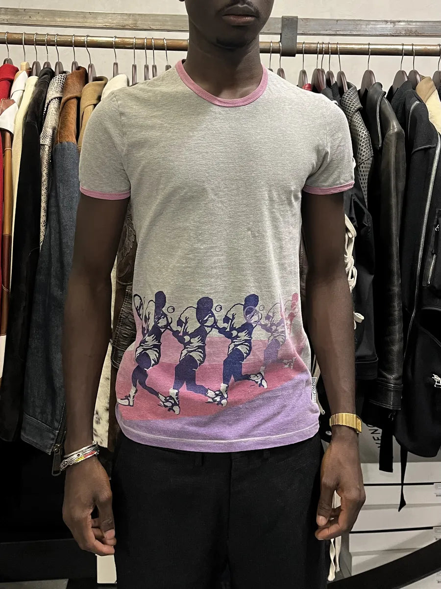 2000s Cavalli Pink Retro Tennis Grey T-Shirt MmUZFEI 1