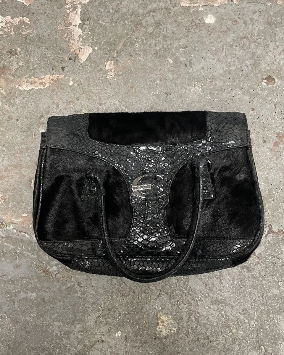 2000s Cavalli Pony Hair & Black Leather Python Effect Bag CGVpIWA 1