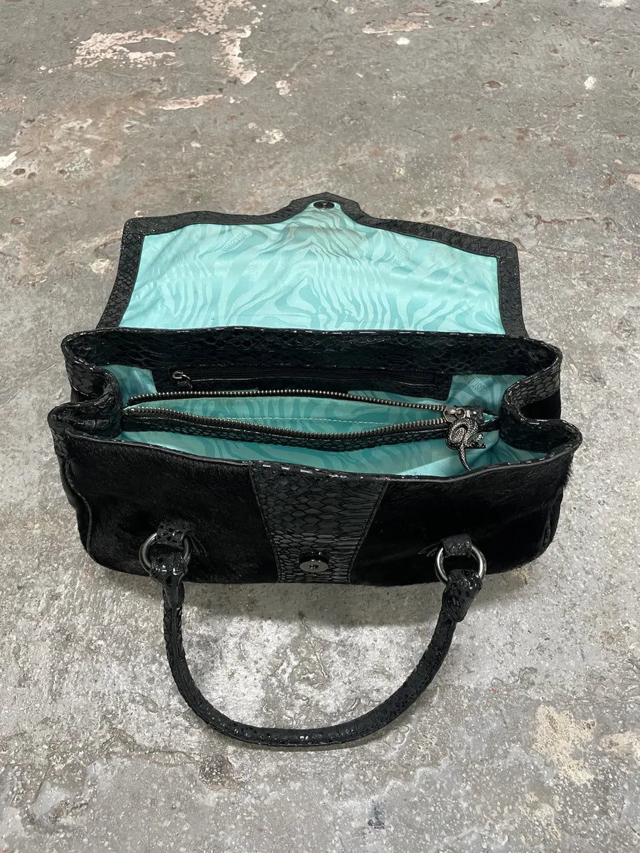 2000s Cavalli Pony Hair & Black Leather Python Effect Bag CGVpIWA 2