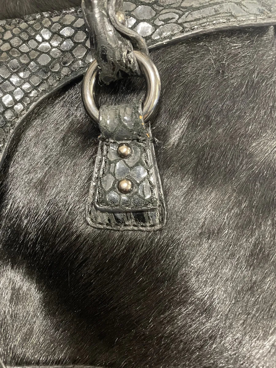2000s Cavalli Pony Hair & Black Leather Python Effect Bag CGVpIWA 3