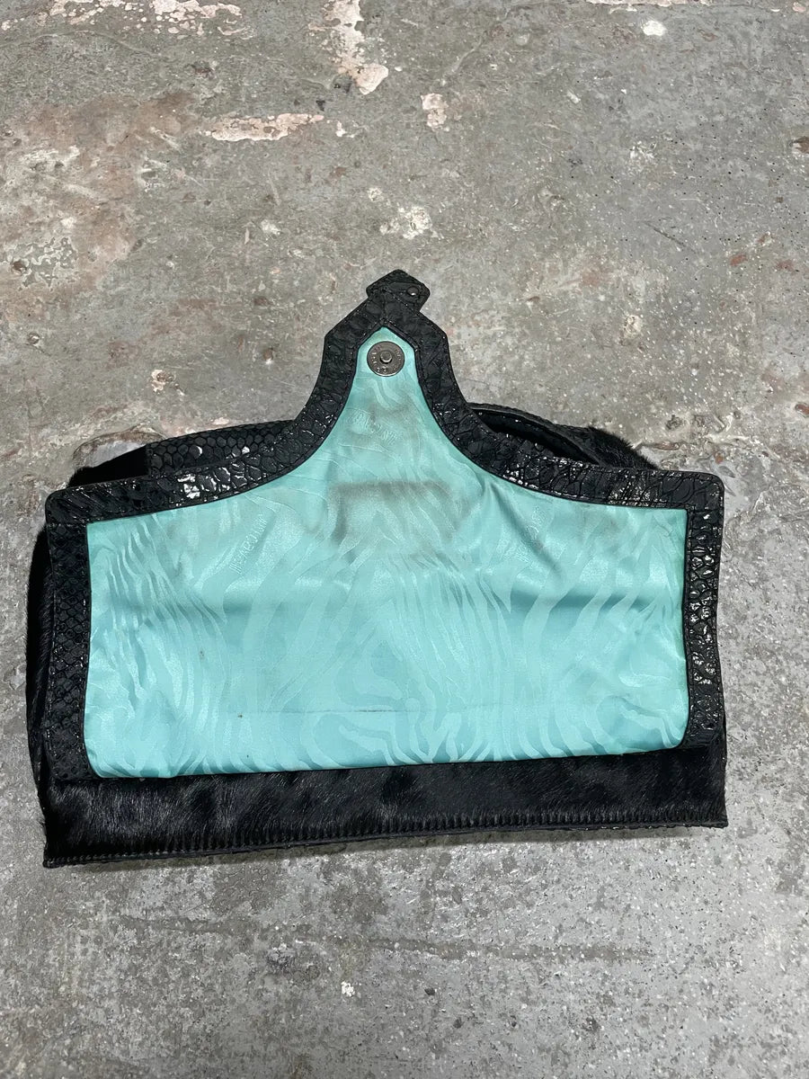 2000s Cavalli Pony Hair & Black Leather Python Effect Bag CGVpIWA 5