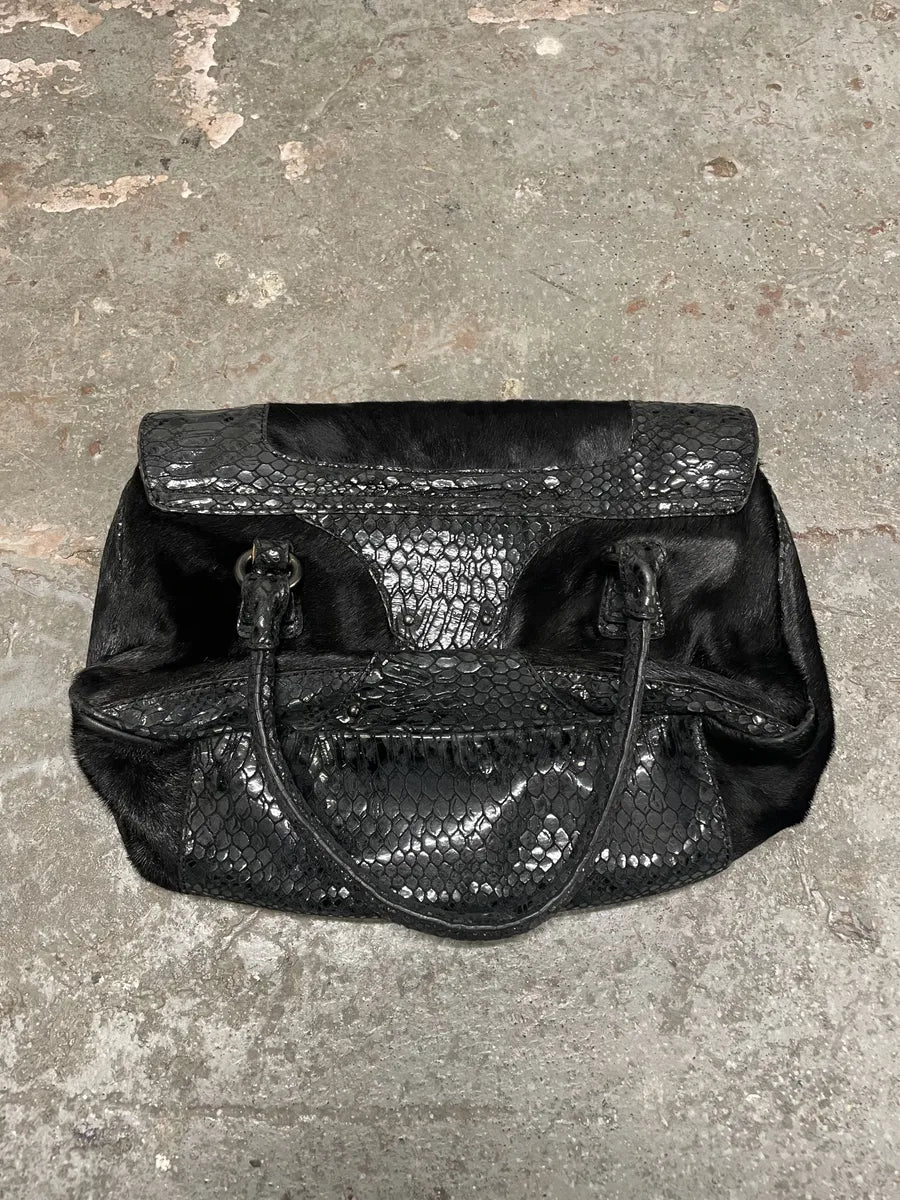 2000s Cavalli Pony Hair & Black Leather Python Effect Bag CGVpIWA 6