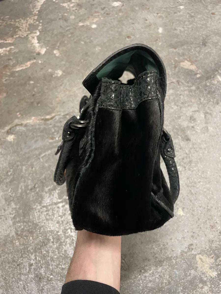 2000s Cavalli Pony Hair & Black Leather Python Effect Bag CGVpIWA 7