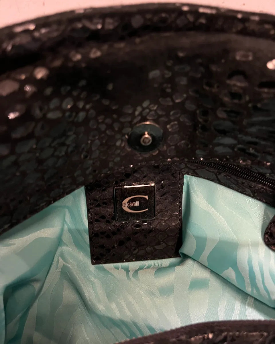 2000s Cavalli Pony Hair & Black Leather Python Effect Bag MWNrNvG 9