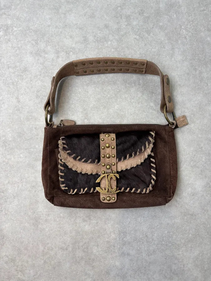 2000s Cavalli Pony Hair & Brown Leather Shoulder Bag KFFbFDi 0