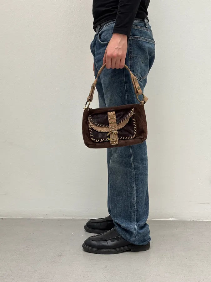 2000s Cavalli Pony Hair & Brown Leather Shoulder Bag KFFbFDi 2