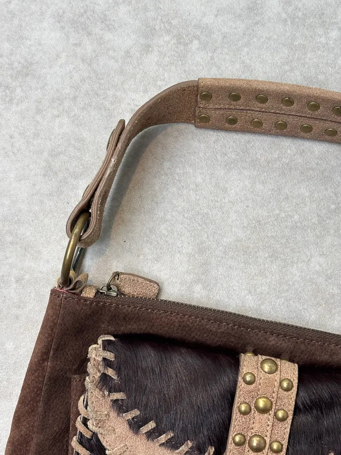 2000s Cavalli Pony Hair & Brown Leather Shoulder Bag KFFbFDi 4