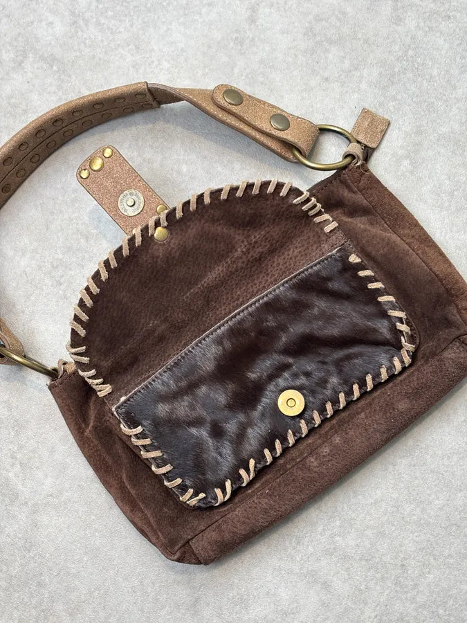 2000s Cavalli Pony Hair & Brown Leather Shoulder Bag KFFbFDi 8