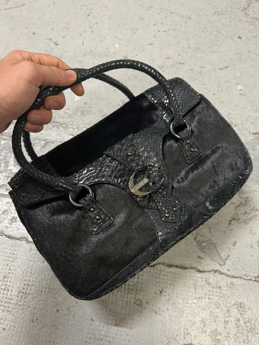 2000s Cavalli Pony Hair Black Python Scales Effect Leather Handle Bag LwQXKpr 0