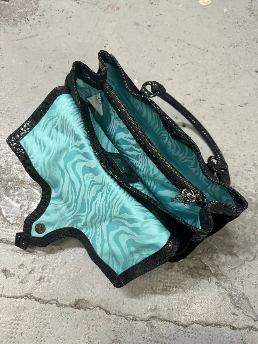 2000s Cavalli Pony Hair Black Python Scales Effect Leather Handle Bag LwQXKpr 10