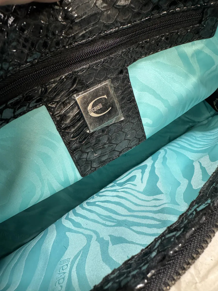 2000s Cavalli Pony Hair Black Python Scales Effect Leather Handle Bag LwQXKpr 11