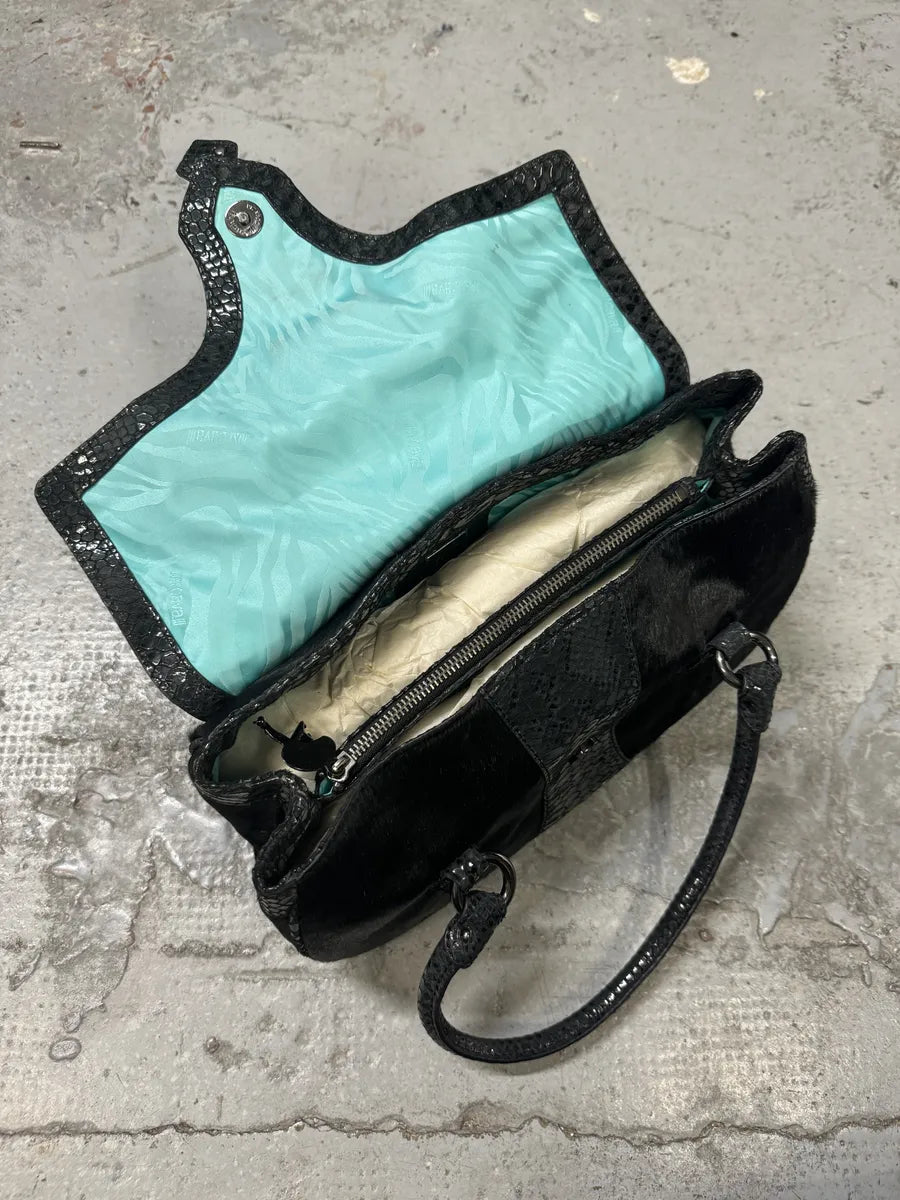 2000s Cavalli Pony Hair Black Python Scales Effect Leather Handle Bag LwQXKpr 12