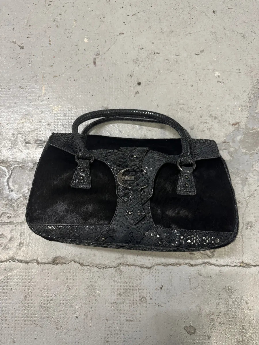 2000s Cavalli Pony Hair Black Python Scales Effect Leather Handle Bag LwQXKpr 2