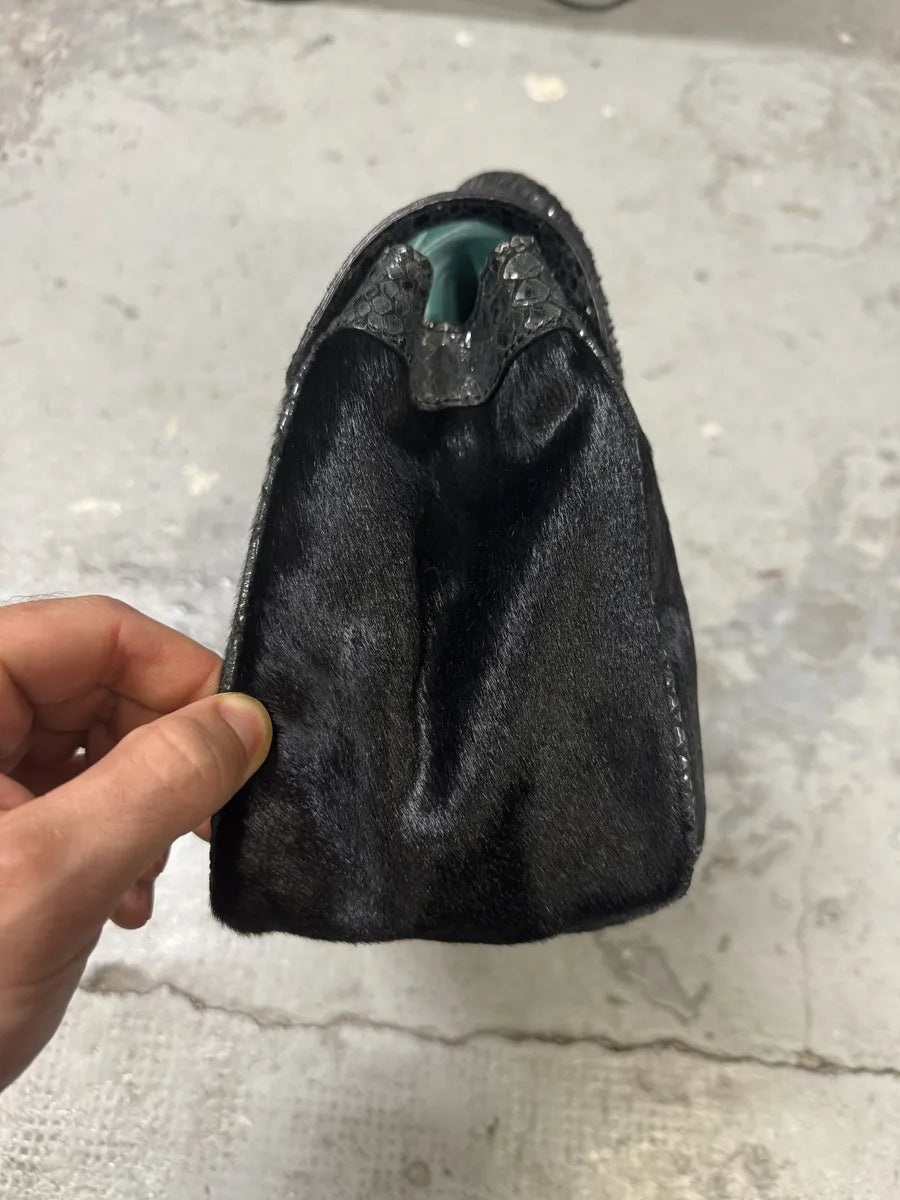 2000s Cavalli Pony Hair Black Python Scales Effect Leather Handle Bag LwQXKpr 3