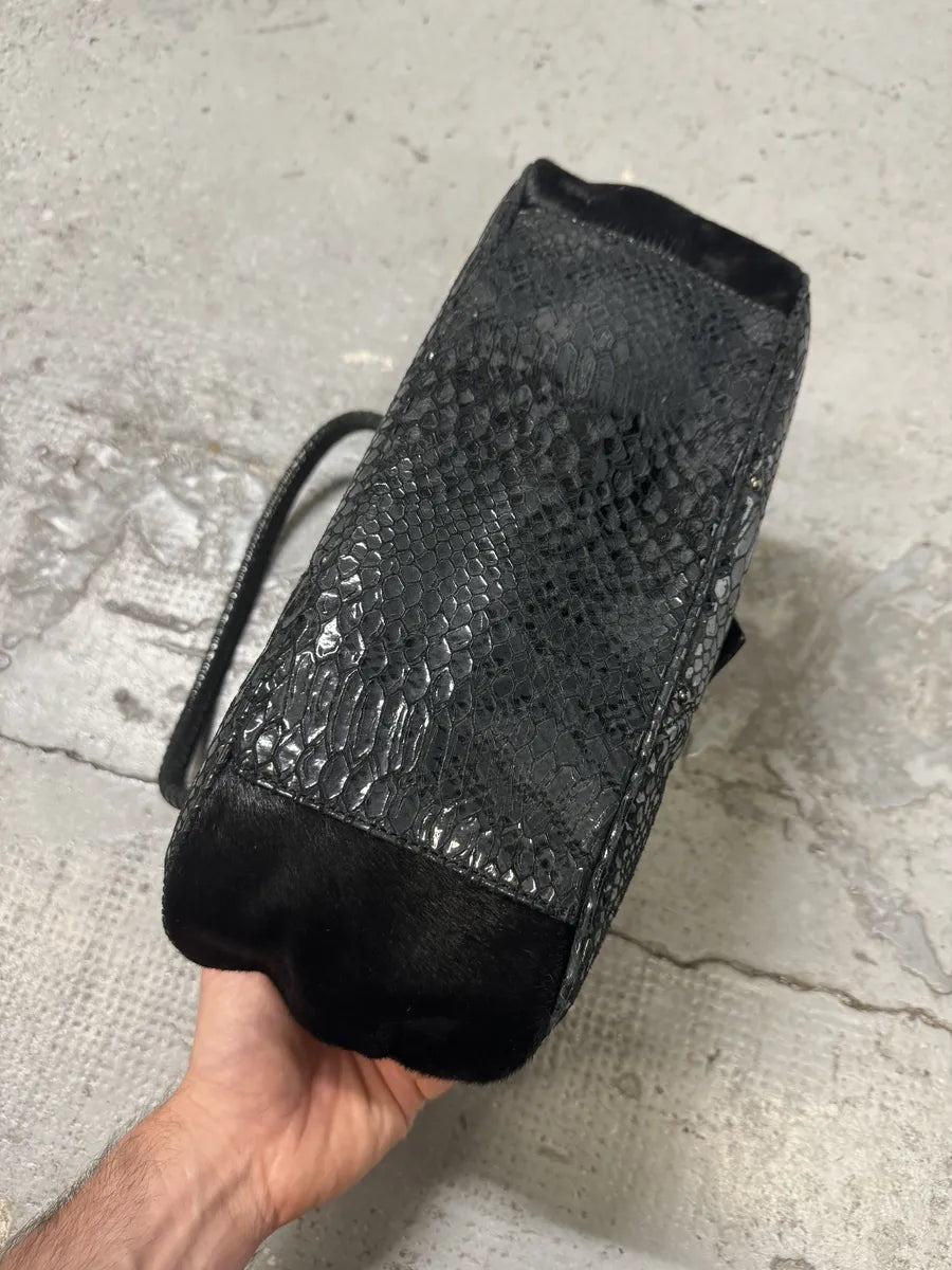 2000s Cavalli Pony Hair Black Python Scales Effect Leather Handle Bag LwQXKpr 4