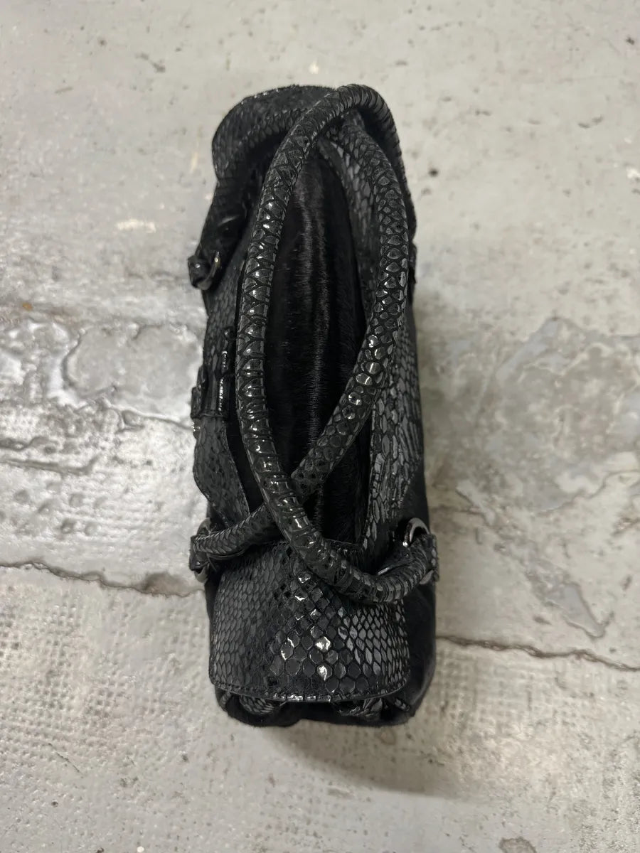 2000s Cavalli Pony Hair Black Python Scales Effect Leather Handle Bag LwQXKpr 5